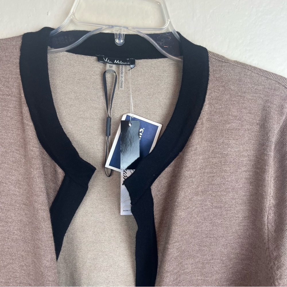LUSH long open cardigan jacket-color block tan & blk-woman’s Medium - Picture 4 of 13
